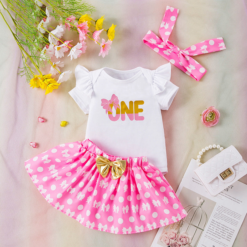 2 Pieces Set Baby Girls Letters Rompers And Bow Skirts Wholesale 240409243