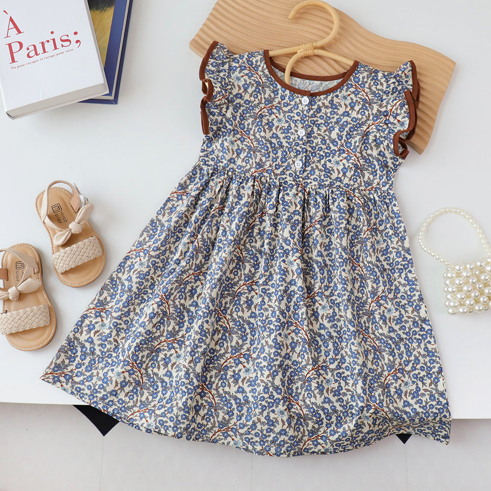Kid Girls Flower Print Dresses Wholesale 240701151