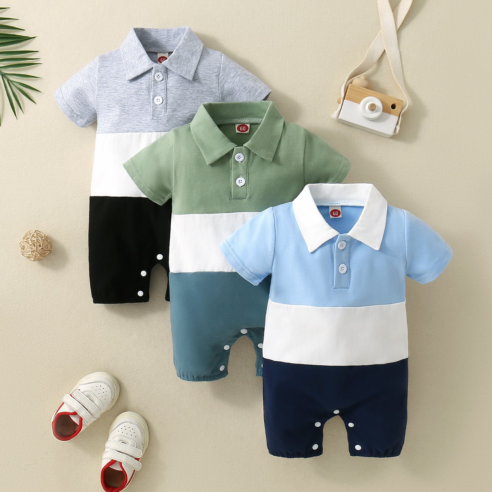Baby Boys Color-blocking Rompers Wholesale 24070142