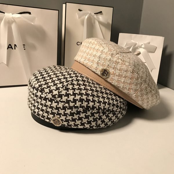 K244 Women&#8217-s Hat Beret  New Fashion All-match Houndstooth Female British Retro Octagonal Hat Painter Hat Autumn Women&#8217-s Kepi