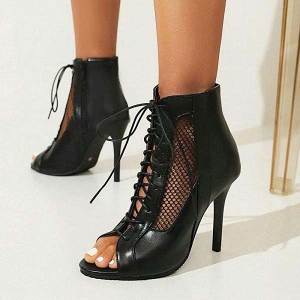 Women Sandals Fashion Sexy Thin High Heels Open Toe Zipper Dancing Shoes Summer Ballroom Dance Short Boots Woman&#8217-s Size 48